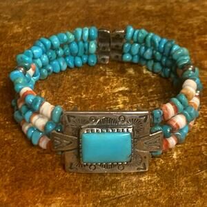 Carolyn Pollack Bracelet Sterling Silver 3 Strand w/ Turquoise & Spiny Oyster